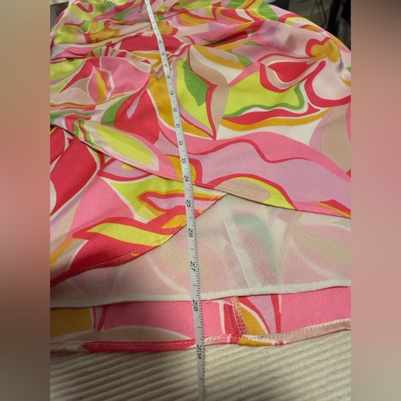 DO+BE Pink and Green Asymmetrical Ruched Cocktail Dress - Picture 5 of 9